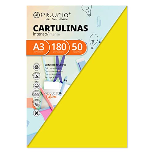 OFITURIA Pack 50 Cartulinas Color Amarillo Fuerte Tamaño A3 180g, FAB-16564 von OFITURIA