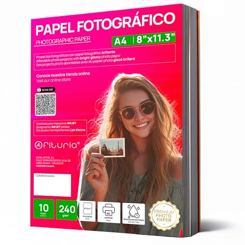 OFITURIA Fotopapier A4 Glänzend – Hohe Auflösung, Soforttrocknend, 240 g/m², Kompatibel mit Tintenstrahldruckern – 10 Blatt von OFITURIA