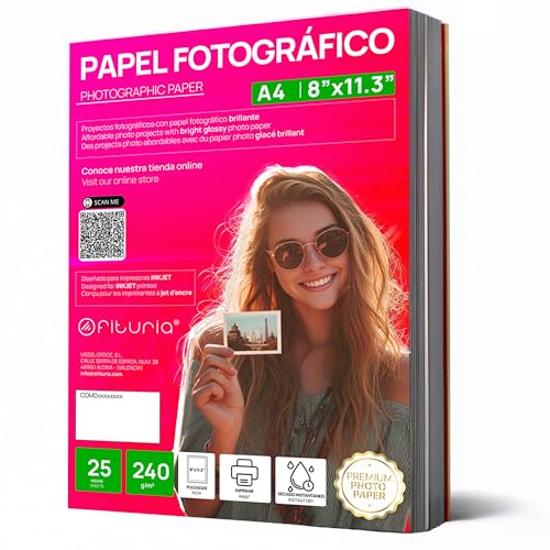 OFITURIA Fotopapier A4 Glänzend – Hohe Auflösung, Soforttrocknend, 240 g/m², Kompatibel mit Tintenstrahldruckern – 25 Blatt von OFITURIA