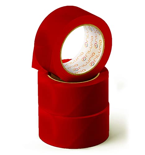 OFITURIA Klebeband, Farbe Rot, Klebeband zum Verpacken und Organisieren Ihrer Kartons und Sendungen, Siegel in verschiedenen leuchtenden Farben 66 m x 48 mm (3 Einheit - Rot) von OFITURIA