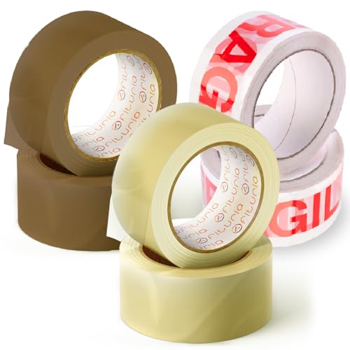 OFITURIA Klebeband, Ideales Paketklebeband für das Verpacken von Kartons, Versand und Umzüge, Packung mit 6 Rollen Klebeband, Sicheres und strapazierfähiges Klebeband (2Transparent, 2Braun, 2Fragil) OFITURIA Klebeband, Ideales Paketklebeband für das Verpacken von Kartons, Versand und Umzüge, Packung mit 6 Rollen Klebeband, Sicheres und strapazierfähiges Klebeband (2Transparent, 2Braun, 2Fragil) von OFITURIA