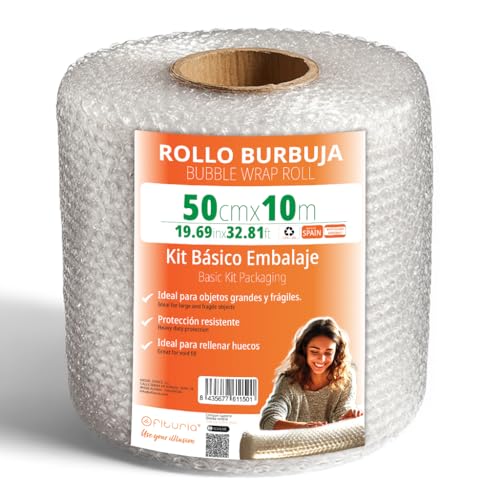 OFITURIA Luftpolsterfolie Verpackung 50cm x 10m – BBlasenfolie Transparent und Flexibel zum Schutz beim Versand - Wiederverwendbare Verpackungsfolie für Haushalt, Gewerbe und Umzug von OFITURIA