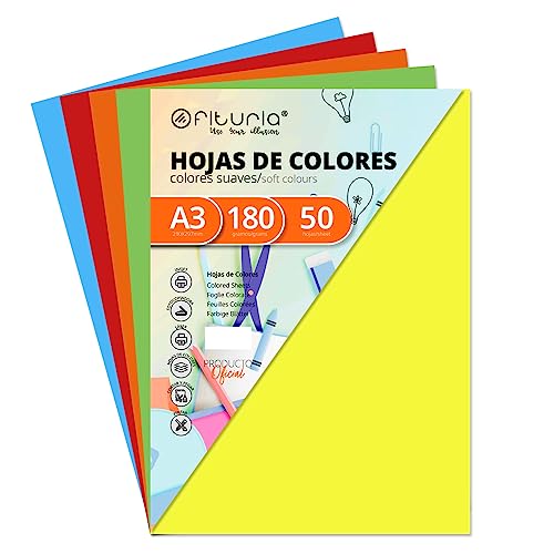 OFITURIA Pack 50 Cartulinas Colores Suaves Tamaño A3 180g von OFITURIA