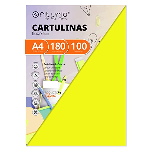Pack 100 Cartulinas Color Amarillo Fluor Tamaño A4 180g von OFITURIA