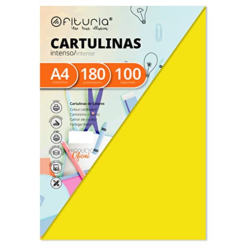 Pack 100 Cartulinas Color Amarillo FuerteTamaño A4 180g von OFITURIA