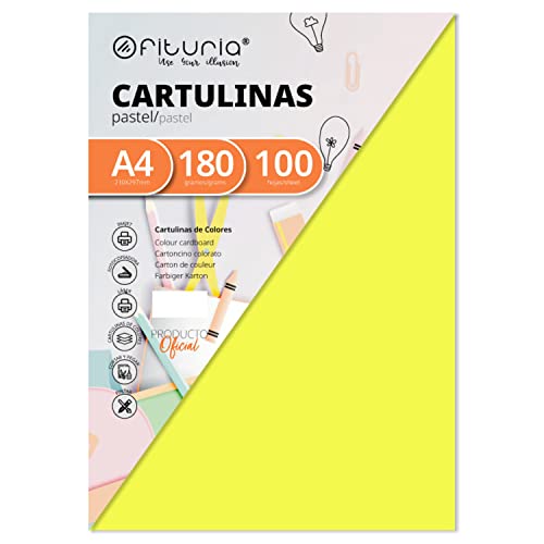 Pack 100 Cartulinas Color Amarillo Tamaño A4 180g von OFITURIA