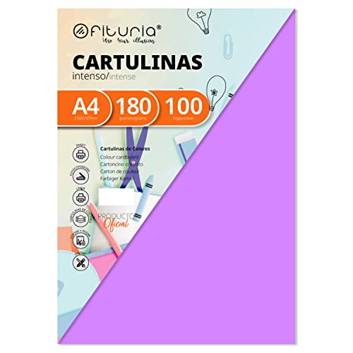 Pack 100 Cartulinas Color Lila Tamaño A4 180g von OFITURIA