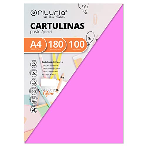Pack 100 Cartulinas Color Rosa Tamaño A4 180g von OFITURIA
