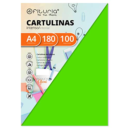 Pack 100 Cartulinas Color Verde Fuerte Tamaño A4 180g von OFITURIA