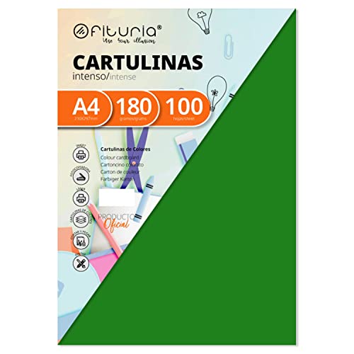 Pack 100 Cartulinas Color Verde Tamaño A4 180g von OFITURIA