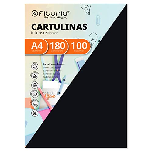 Pack 100 Cartulinas Color Negro Tamaño A4 180g von OFITURIA