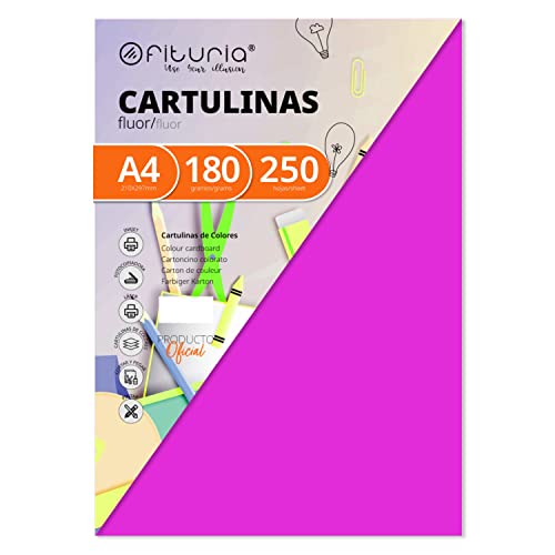 Pack 250 Cartulinas Color Rosa Fluor Tamaño A4 180g von OFITURIA
