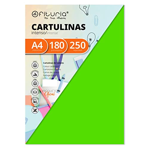 Pack 250 Cartulinas Color Verde Fuerte Tamaño A4 180g von OFITURIA