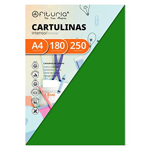 Pack 250 Cartulinas Color Verde Oscuro Tamaño A4 180g von OFITURIA
