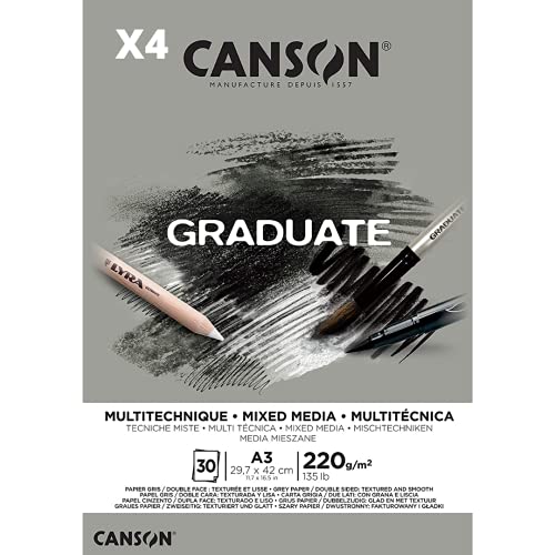 Pack 4 - Block, A3 30H Canson Graduate Mix Media Fino 220 g, Grau von OFITURIA