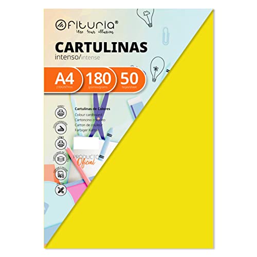 Pack 50 Cartulinas Color Amarillo Fuerte Tamaño A4 180g von OFITURIA
