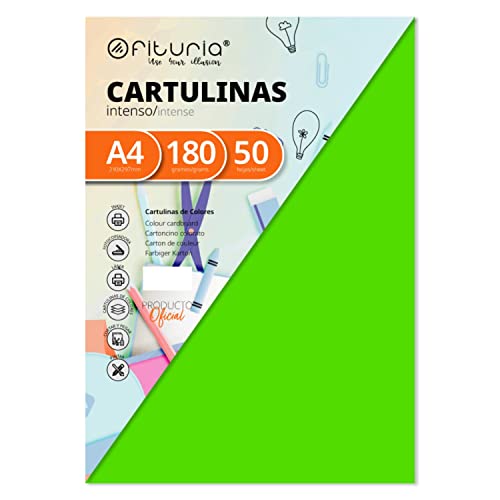 Pack 50 Cartulinas Color Verde Fuerte Tamaño A4 180g von OFITURIA