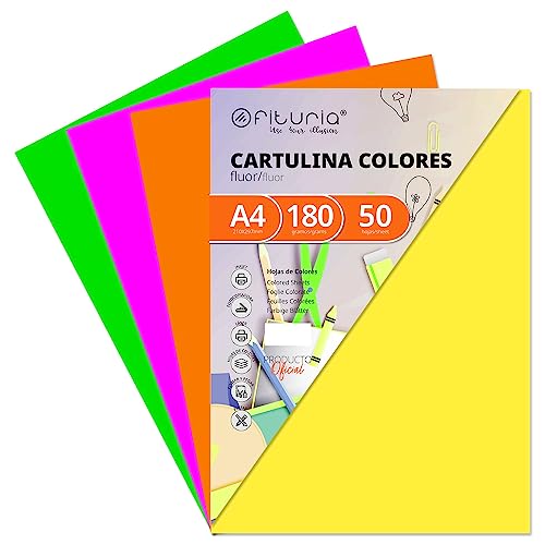 Pack 50 Cartulinas Colores Fluor Tamaño A4 180g von OFITURIA