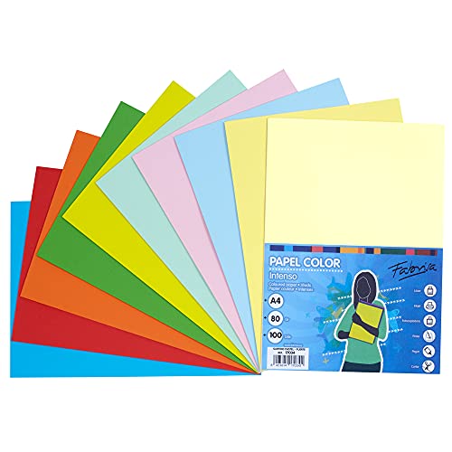 Packung mit 100 Blatt Papier in Pastellfarben und intensiv, A4, 80 g von OFITURIA