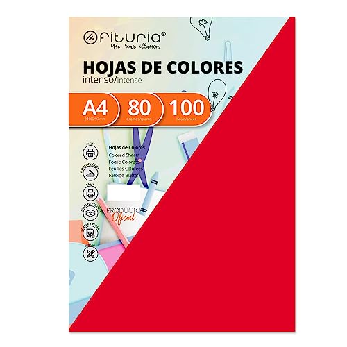 Pack 100 Cartulinas Color Rojo Tamaño A4 180g von OFITURIA