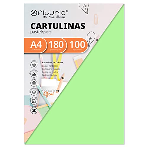 Pack 100 Cartulinas Color Verde Claro Tamaño A4 180g von OFITURIA