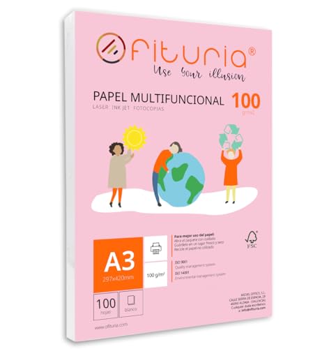 Packung mit 100 weißen DIN A3 Blättern, 100g Druckerpapier. Multifunktionales Kopierpapier für Schule und Büro. Ideal für Laserdrucker, Tintenstrahldrucker oder Kopierer – Ofituria Packung mit 100 weißen DIN A3 Blättern, 100g Druckerpapier. Multifunktionales Kopierpapier für Schule und Büro. Ideal für Laserdrucker, Tintenstrahldrucker oder Kopierer – Ofituria von OFITURIA