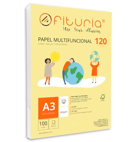 Packung mit 100 weißen DIN A3 Blättern, 120g Druckerpapier. Multifunktionales Kopierpapier für Schule und Büro. Ideal für Laserdrucker, Tintenstrahldrucker oder Kopierer – Ofituria Packung mit 100 weißen DIN A3 Blättern, 120g Druckerpapier. Multifunktionales Kopierpapier für Schule und Büro. Ideal für Laserdrucker, Tintenstrahldrucker oder Kopierer – Ofituria von OFITURIA