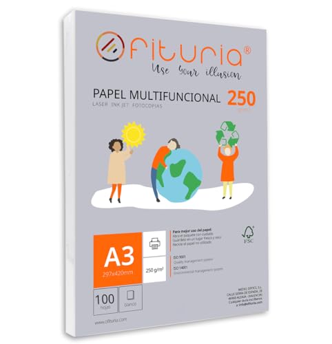 Packung mit 100 weißen DIN A3 Blättern, 250g Druckerpapier. Multifunktionales Kopierpapier für Schule und Büro. Ideal für Laserdrucker, Tintenstrahldrucker oder Kopierer – Ofituria Packung mit 100 weißen DIN A3 Blättern, 250g Druckerpapier. Multifunktionales Kopierpapier für Schule und Büro. Ideal für Laserdrucker, Tintenstrahldrucker oder Kopierer – Ofituria von OFITURIA