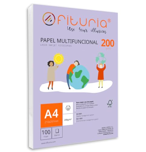 Packung mit 100 weißen DIN A4 Blättern, 200g Druckerpapier. Multifunktionales Kopierpapier für Schule und Büro. Ideal für Laserdrucker, Tintenstrahldrucker oder Kopierer – Ofituria Packung mit 100 weißen DIN A4 Blättern, 200g Druckerpapier. Multifunktionales Kopierpapier für Schule und Büro. Ideal für Laserdrucker, Tintenstrahldrucker oder Kopierer – Ofituria von OFITURIA