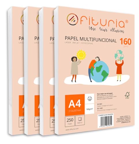 Packung mit 1000 weißen DIN A4 Blättern, 160g Druckerpapier. Multifunktionales Kopierpapier für Schule und Büro. Ideal für Laserdrucker, Tintenstrahldrucker oder Kopierer – Ofituria Packung mit 1000 weißen DIN A4 Blättern, 160g Druckerpapier. Multifunktionales Kopierpapier für Schule und Büro. Ideal für Laserdrucker, Tintenstrahldrucker oder Kopierer – Ofituria von OFITURIA