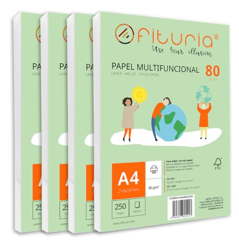 Packung mit 1000 weißen DIN A4 Blättern, 80g Druckerpapier. Multifunktionales Kopierpapier für Schule und Büro. Ideal für Laserdrucker, Tintenstrahldrucker oder Kopierer – Ofituria Packung mit 1000 weißen DIN A4 Blättern, 80g Druckerpapier. Multifunktionales Kopierpapier für Schule und Büro. Ideal für Laserdrucker, Tintenstrahldrucker oder Kopierer – Ofituria von OFITURIA