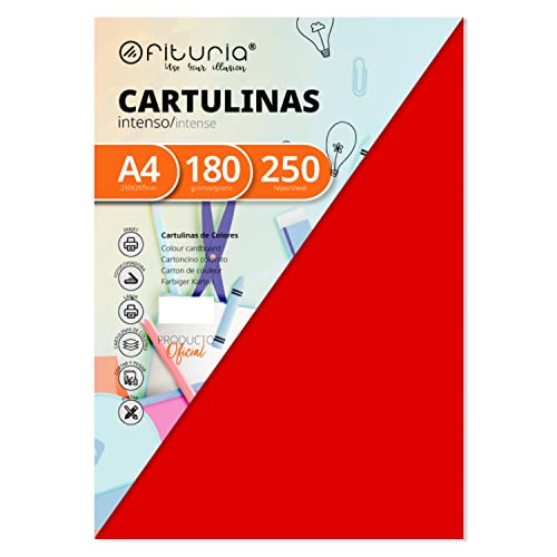 Pack 250 Cartulinas Color Rojo Tamaño A4 180g von OFITURIA