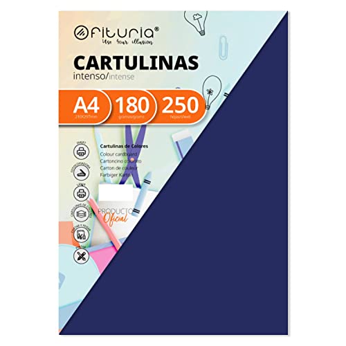 Pack 250 Cartulinas Color Azul Oscuro Tamaño A4 180g von OFITURIA