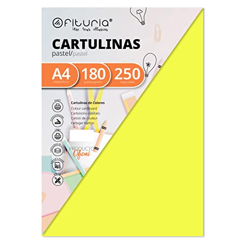 Pack 250 Cartulinas Color Amarillo Tamaño A4 180g von OFITURIA