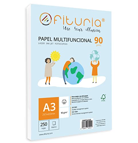 Packung mit 250 weißen DIN A3 Blättern, 90g Druckerpapier. Multifunktionales Kopierpapier für Schule und Büro. Ideal für Laserdrucker, Tintenstrahldrucker oder Kopierer – Ofituria Packung mit 250 weißen DIN A3 Blättern, 90g Druckerpapier. Multifunktionales Kopierpapier für Schule und Büro. Ideal für Laserdrucker, Tintenstrahldrucker oder Kopierer – Ofituria von OFITURIA