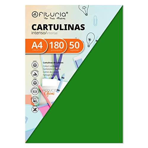 Pack 50 Cartulinas Color Verde Oscuro Tamaño A4 180g von OFITURIA