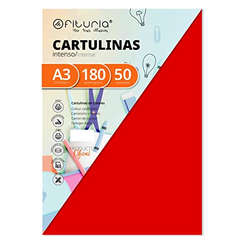 Pack 50 Cartulinas Color Rojo Tamaño A3 180g von OFITURIA