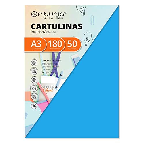 Pack 50 Cartulinas Color Azul Medio Tamaño A3 180g von OFITURIA