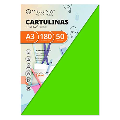 Pack 50 Cartulinas Color Verde Fuerte Tamaño A3 180g von OFITURIA