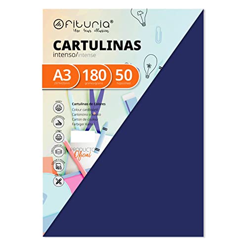 Pack 50 Cartulinas Color Azul Oscuro Tamaño A3 180g von OFITURIA