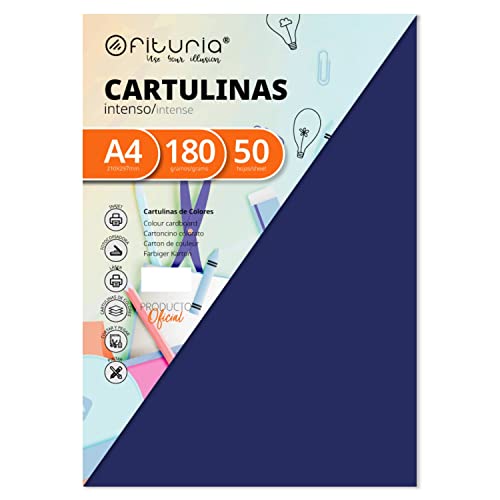 Pack 50 Cartulinas Color Azul Oscuro Tamaño A4 180g von OFITURIA