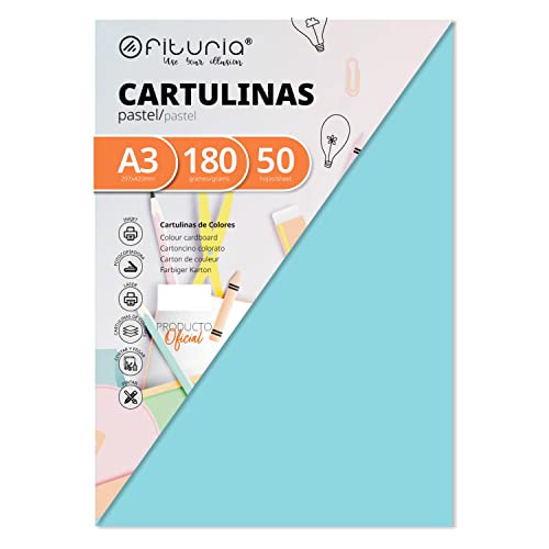 Pack 50 Cartulinas Color Azul Claro Tamaño A3 180g (FAB-16562) von OFITURIA