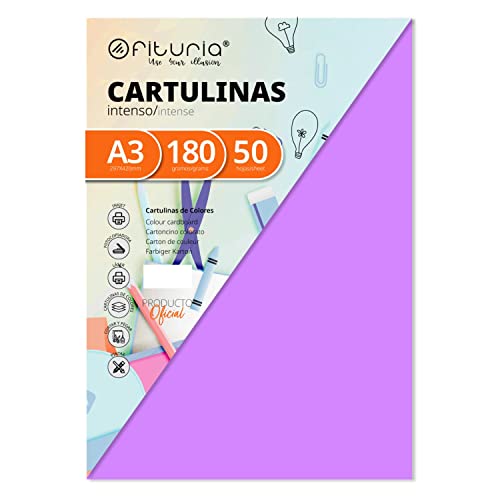 Pack 50 Cartulinas Color Lila Tamaño A3 180g von OFITURIA