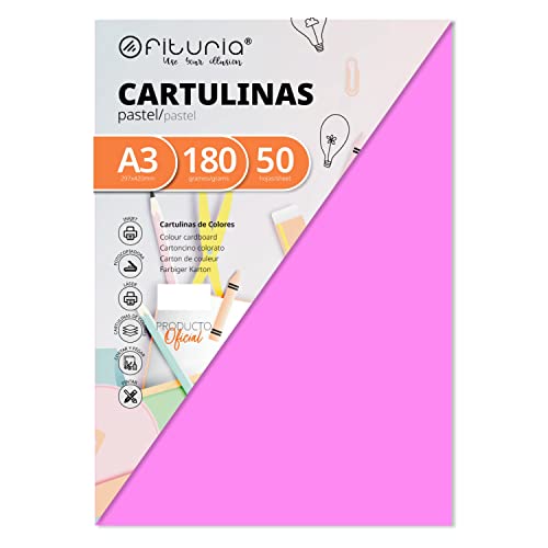 Pack 50 Cartulinas Color Rosa Tamaño A3 180g (FAB-16561) von OFITURIA