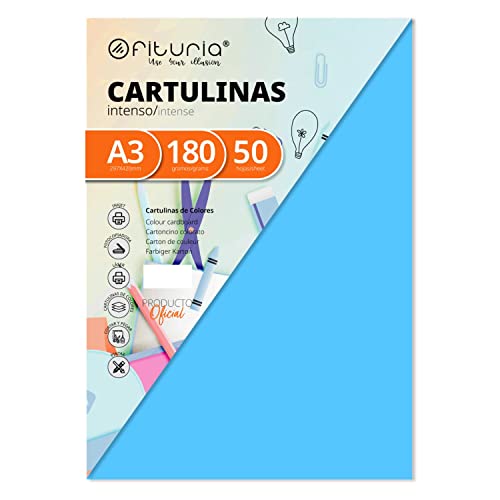 Pack 50 Cartulinas Color Azul Turquesa Tamaño A3 180g von OFITURIA