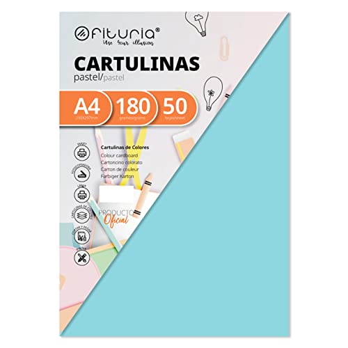 Pack 50 Cartulinas Color Azul Claro Tamaño A4 180g von OFITURIA