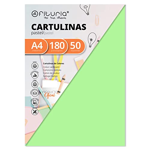 Pack 50 Cartulinas Color Verde Claro Tamaño A4 180g von OFITURIA