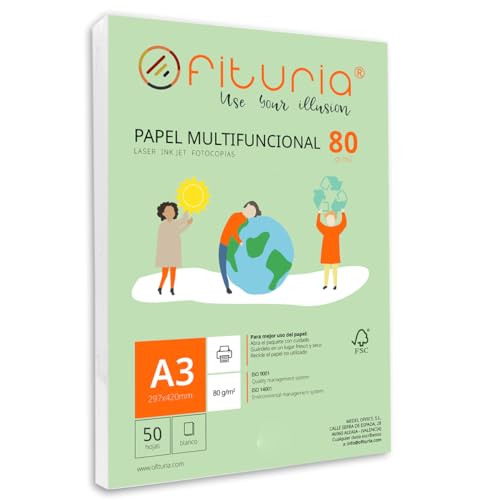 Packung mit 50 weißen DIN A3 Blättern, 80g Druckerpapier. Multifunktionales Kopierpapier für Schule und Büro. Ideal für Laserdrucker, Tintenstrahldrucker oder Kopierer – Ofituria Packung mit 50 weißen DIN A3 Blättern, 80g Druckerpapier. Multifunktionales Kopierpapier für Schule und Büro. Ideal für Laserdrucker, Tintenstrahldrucker oder Kopierer – Ofituria von OFITURIA