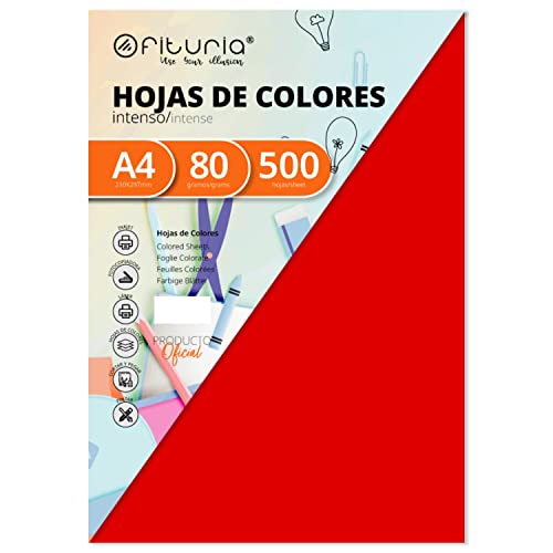 Pack 500 Hojas Color Rojo Tamaño A4 80g von OFITURIA