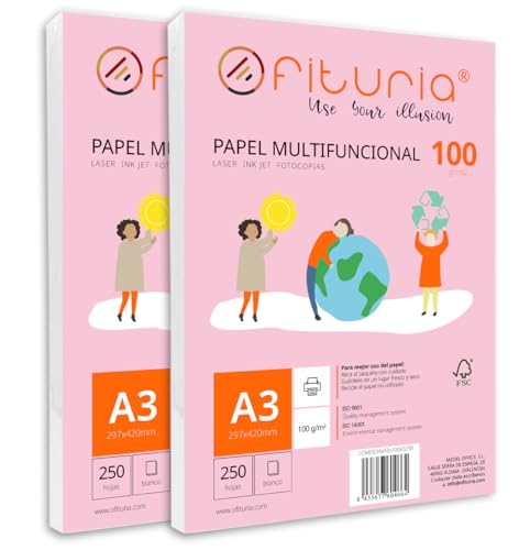 Packung mit 500 weißen DIN A3 Blättern, 100g Druckerpapier. Multifunktionales Kopierpapier für Schule und Büro. Ideal für Laserdrucker, Tintenstrahldrucker oder Kopierer – Ofituria Packung mit 500 weißen DIN A3 Blättern, 100g Druckerpapier. Multifunktionales Kopierpapier für Schule und Büro. Ideal für Laserdrucker, Tintenstrahldrucker oder Kopierer – Ofituria von OFITURIA